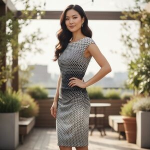 Ralph Lauren Black and White Geometric Midi Dress